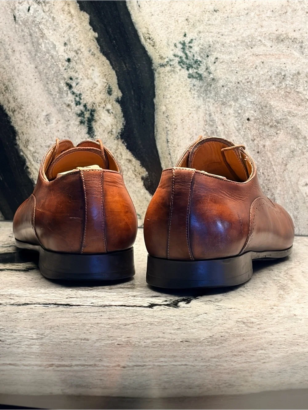 Santoni Men’s 12.5 US Brown Leather Cap Toe Oxford Dress Shoes Italy 11.5 UK